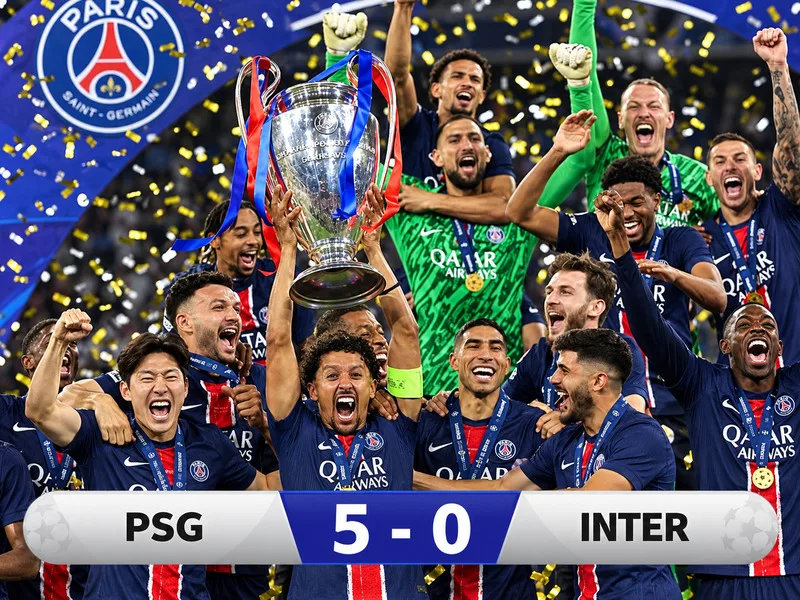 PSG lập kỷ lục thắng đậm nhất chung kết Champions League với tỷ số 5–0.